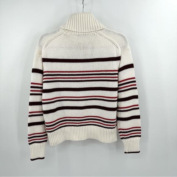 Madewell Cream and Red Cotton Cowl Turtleneck Sweater in stripe Size S - Picture 7 of 8